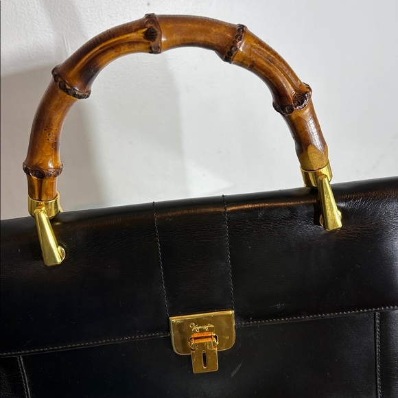 GINZA Kanematsu Handbag black leather bamboo style handle vintage - Picture 11 of 15